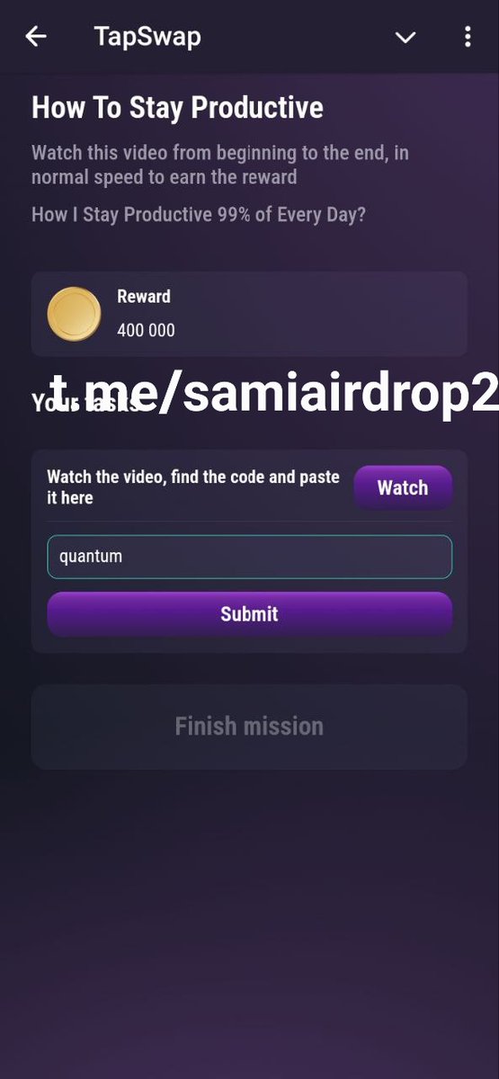 sami_sadat17's tweet photo. For more daily combo and codes please join our channel: 👇👇👇
https://t.co/6qxj0FEi9s 
TapSwap Cinema Code 3

How I Stay Productive 99% of Every Day? (8mins)

Code :  quantum 👈copy
#Tapswapcode #HAMSTERKOMBAT #hamsterkombatcombo #pixelvers https://t.co/VxU7jcPYBB