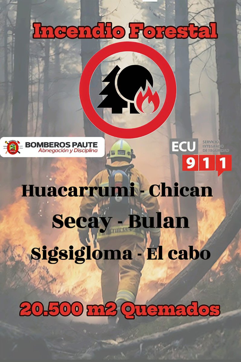 🔥#IncendioForestal 🔥
24-07-2024 <a href="/BomberosPaute/">Bomberos de Paute</a>  atendió 3 Incendios Forestales, los cuales por su acceso, topografía y por que se produjeron en parte de la tarde y noche se complicaron en su liquidación.
#bomberospaute #gestionderiesgos #Azuay #bomberosecuador