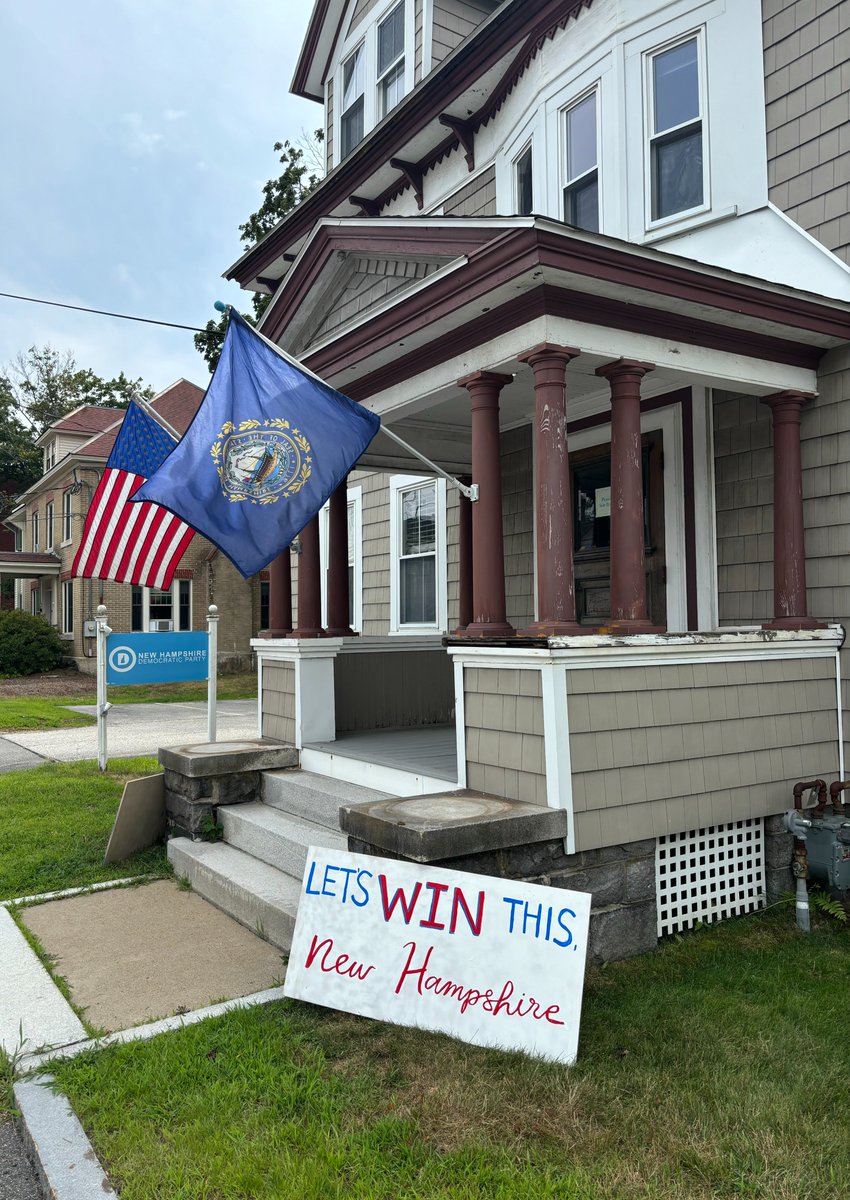 NHDems's tweet photo. Let’s win this! A grassroots message for @KamalaforNH from the front steps of the NHDP HQ! #NHPolitics https://t.co/Z0cB5k6zlf