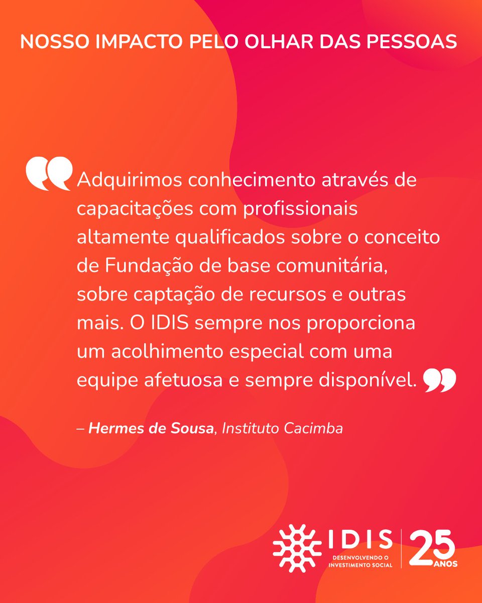 O IDIS atua em prol do fortalecimento de FICs no Brasil, através do programa Transformando Territórios, com apoio da Mott Foundation.

Hermes de Sousa, cofundador do Instituto Cacimba, comenta hoje a importância do IDIS e do Transformando Territórios para a organização.