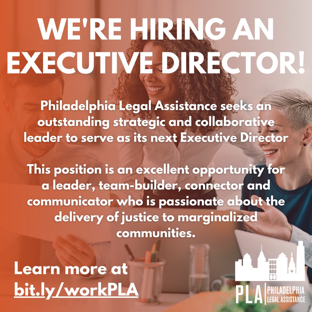 PLA seeks an outstanding strategic and collaborative leader to serve as its next Executive Director. This position is an excellent opportunity for a leader, team-builder, connector and communicator who is passionate about the delivery of justice. Apply at bit.ly/workPLA