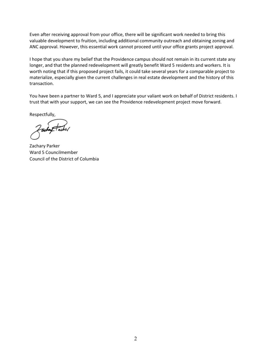 The redevelopment of the Providence Hospital campus in Ward 5 has been a long time coming. I join neighbors in wanting to seize the opportunity to reimagine the campus. That's why I wrote to AG Schwalb today urging him to help move the Providence redevelopment project forward.