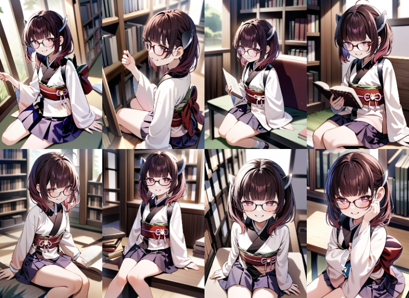 東北きりたん 「学習データにない要素:図書館・メガネ①dim=32②dim=64③dim=128」|Rootport💰🍹🍑のイラスト