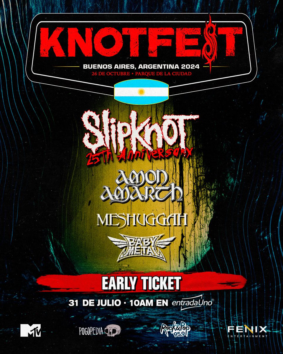 slipknot's tweet photo. .@KFArgentina 2024 🇦🇷 

Buenos Aires on October 26 with @slipknot,  @AmonAmarthBand, @meshuggah, and @BABYMETAL_JAPAN. 

🎟️ https://t.co/NZrX0eBIAy https://t.co/6dGOvnTA44