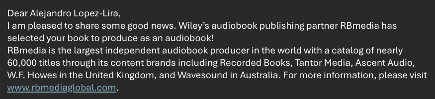 alejandroll10's tweet photo. My book will be produced as an audiobook!🎵

Generative AI and ChatGPT in Financial Forecasting
 https://t.co/5sItNr5UHq https://t.co/LjrDqswpBD