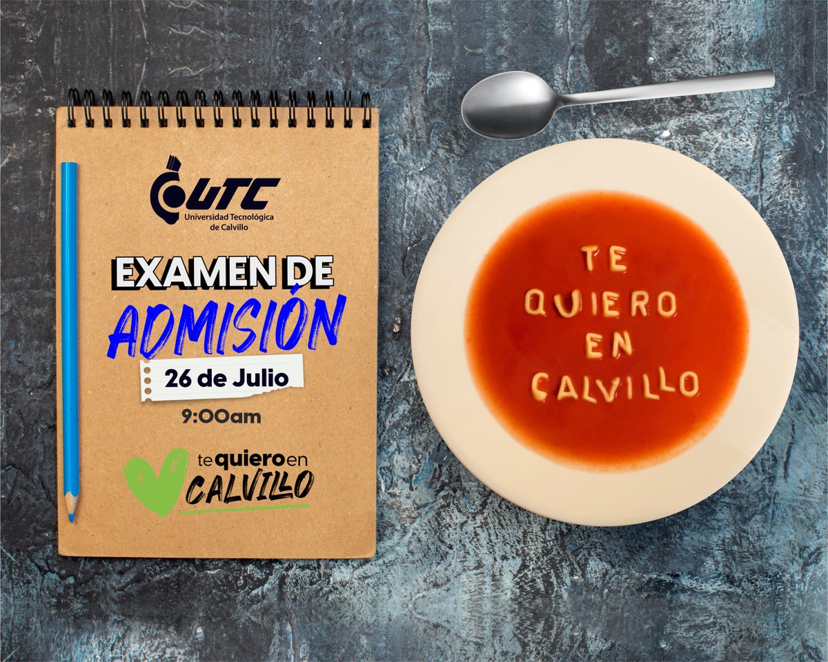 TENEMOS UN DELICIOSO MENSAJE 😋🥣

Prueba lo mejor de lo mejor. Inscríbete aquí 🫸🏻admision.utcalvillo.edu.mx 🫷🏻 y haz tu Examen de Admisión en la #UTCalvillo ¡#LaMejorUniversidadDelEstado!

📅 MAÑANA 26 julio   🕛9:00 am    📍UTCalvillo

#TeQuieroEnCalvillo💚