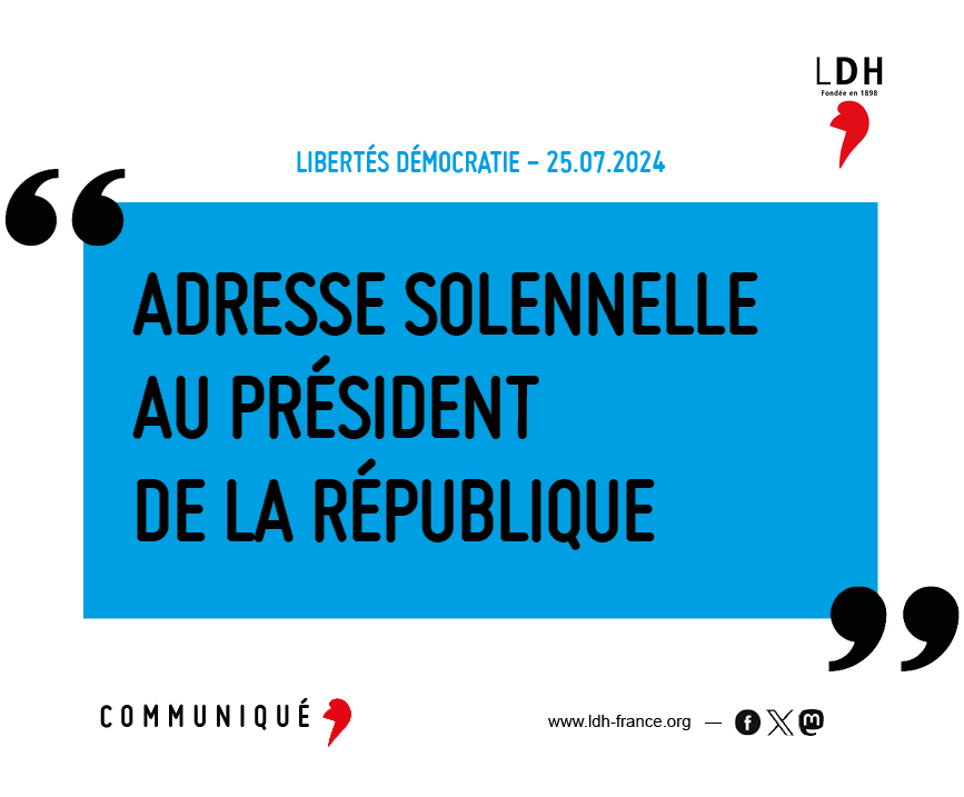 LDH_Fr's tweet photo. La #LDH, depuis toujours défenseuse d’un fonctionnement démocratique des institutions de la République, demande solennellement au président de la République de respecter la Constitution et de nommer un-e chef-fe de gouvernement.
➤ https://t.co/EJn9ZFZ6U9 https://t.co/Jz0UaA9hb3