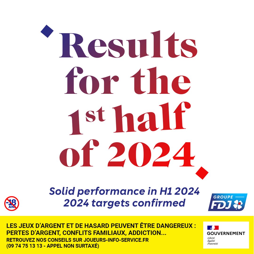 fdj_united's tweet photo. 📃🇬🇧 Press release
FDJ Group announces its results for the first half of 2024.
▶️ https://t.co/6VFONR5erH https://t.co/tzuhlyGANk