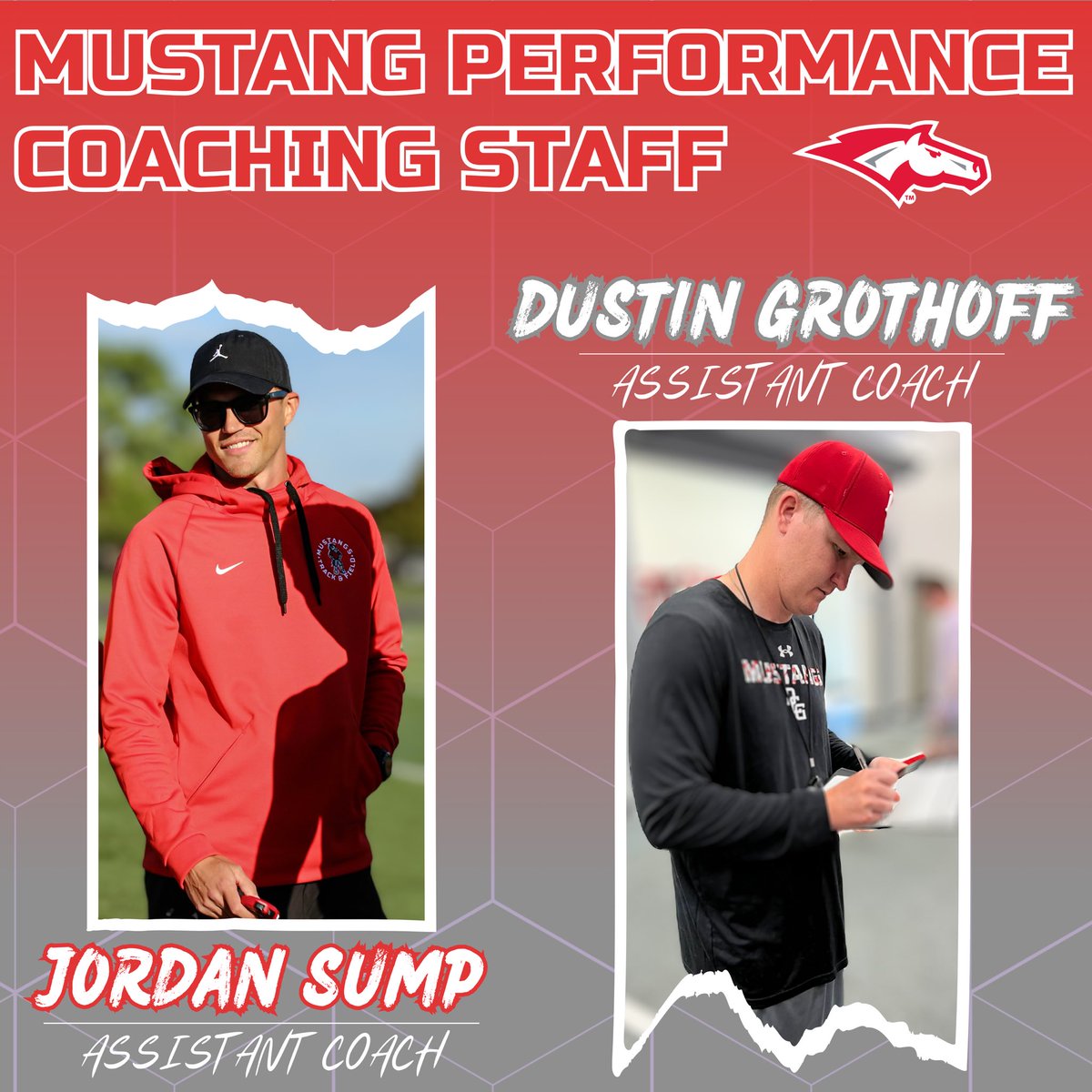 Excited to announce the hiring of the first official assistant coaches in our program’s history!

Welcome Coach Sump &amp; Coach Grothoff to the Mustang Performance staff 💪