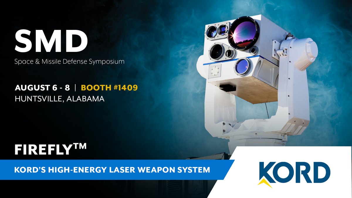 #KORD is excited to bring its value-driven space and missile defense services to the #SMDsymposium. Visit us at booth 1409 to learn about our comprehensive capabilities, including FIREFLY™, KORD's next-generation high-energy laser system. Learn more »  bit.ly/3SmagUm