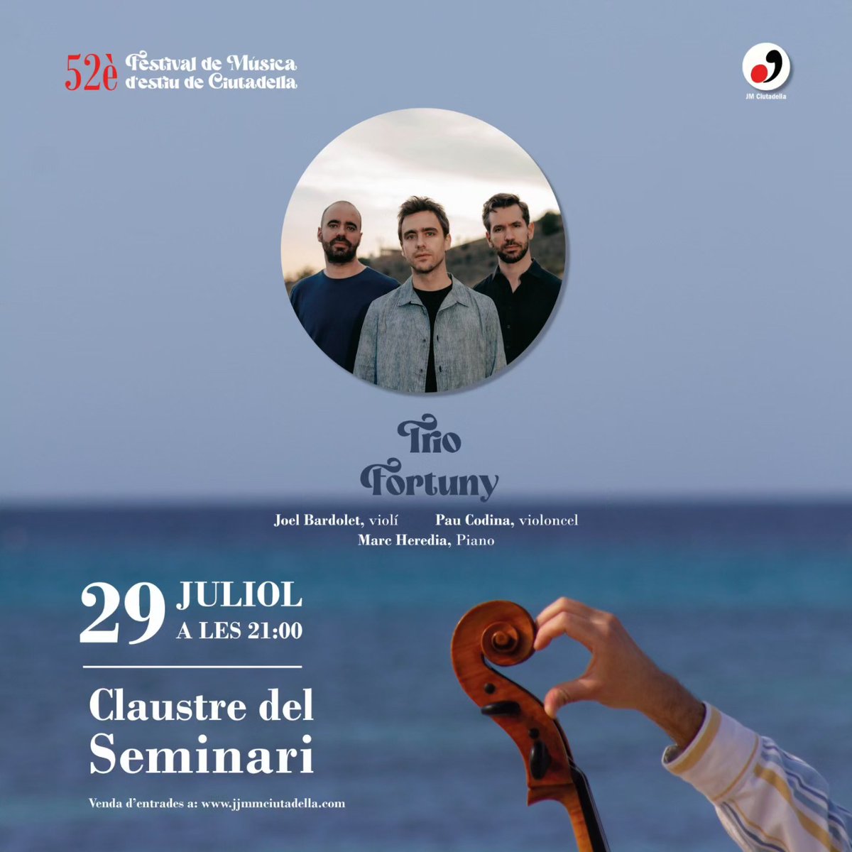 🔜 Dilluns vinent, el Trio Fortuny us espera a Ciutadella #Menorca amb obres de Bonis, Beethoven i Schönberg. Si sou a l'illa no us ho perdeu!

🗓️ Dl. 29 de juliol, 21h
📌 Claustre del Seminari
🎶 Info i entrades jjmmciutadella.com/jmc/2024/06/08…