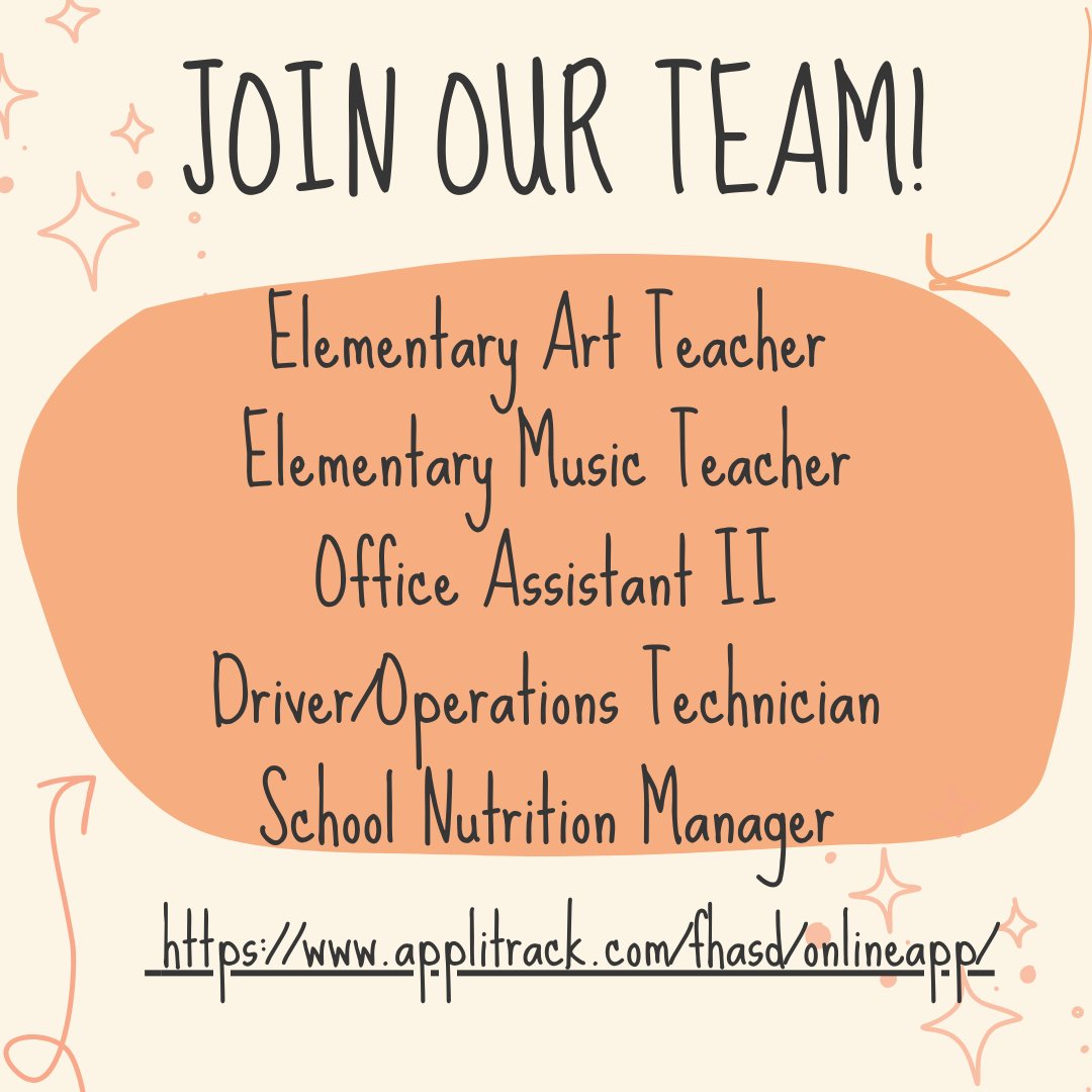 FortHSchools's tweet photo. We're Hiring! Apply today at https://t.co/NSV4ozsfWe https://t.co/duR0Jyxz18