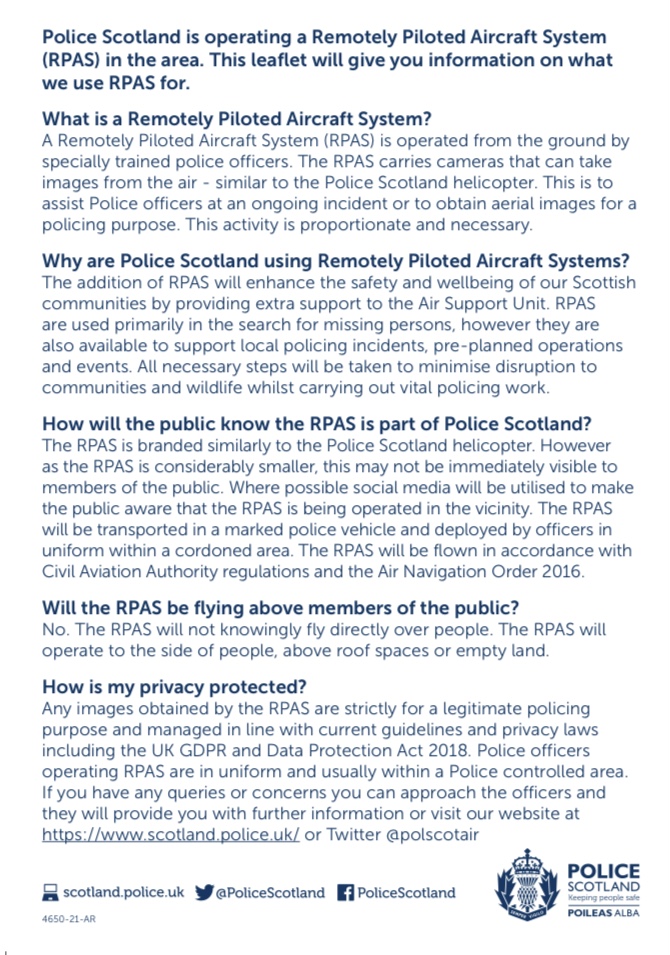 The Air Support Unit will assist at Rugby Park on Thursday 25th July for Kilmarnock v Cercle Brugge.  A police drone will be deployed to provide the police commander with an overview of the event and help keep those attending safe.