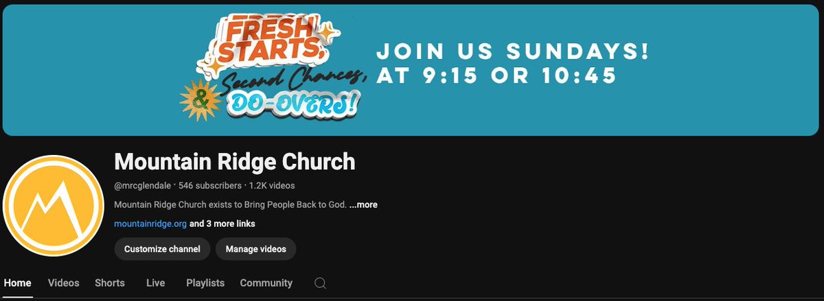 Have you been to our YouTube channel? We've got past messages, live sermons, special moments, shorts and more! Check it out today and while you're there - be sure to 'Like' and 'Subscribe'. 

MRC on YouTube: youtube.com/c/mountainridg…