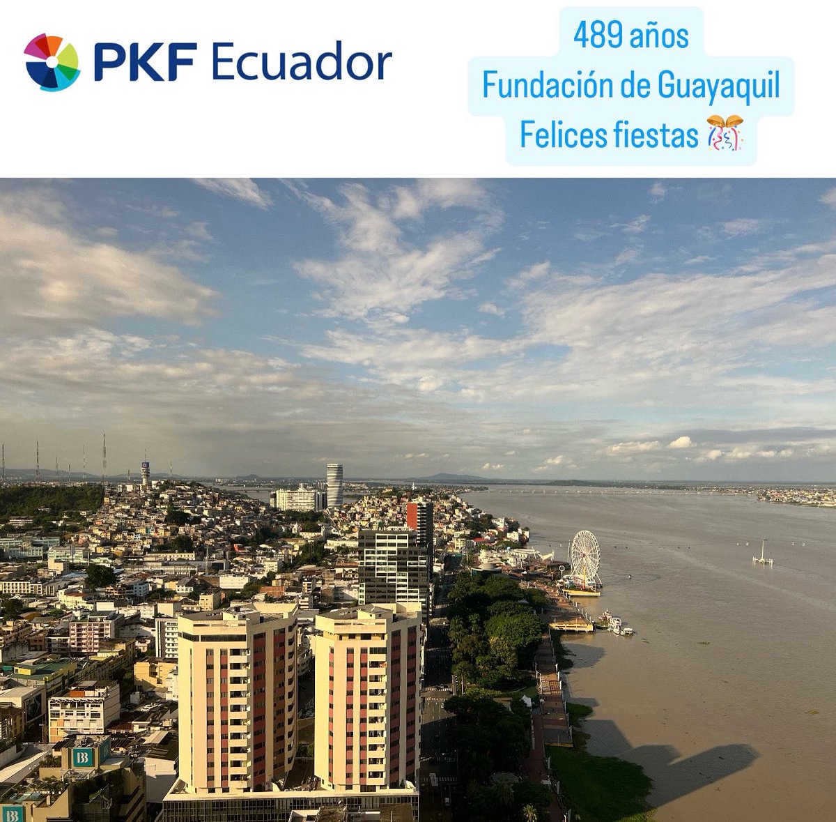 pkfecuador's tweet photo. Felices fiestas para nuestra querida ciudad. 💙🤍💙 

#489añosdefundación #Guayaquil #felicesfiestas #PKFEcuador #fundacióndeguayaquil https://t.co/2KGmk44YmE