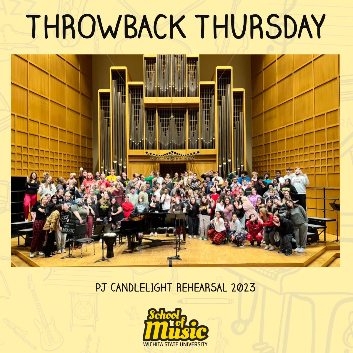 🌟 #ThrowbackThursday: WSU Choirs in their comfiest PJs at the 2023 Candlelight Concert rehearsal! Flannel never sounded so good! 🎤😴 #WSUChoirs #CandlelightConcert #PajamaRehearsal