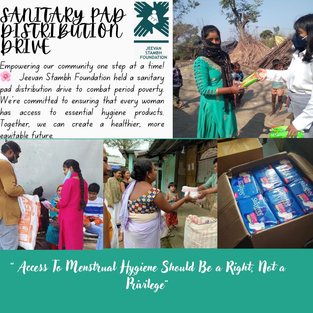 Jeevan Stambh Foundation combats period poverty by distributing sanitary pads and spreading menstrual health awareness, empowering women. #EndPeriodPoverty #EmpowerWomen