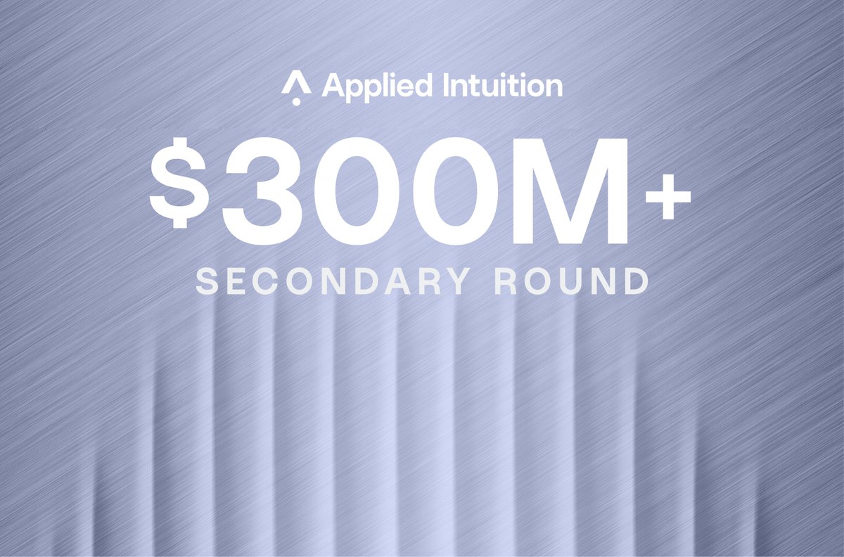 Applied Intuition (@appliedint) on Twitter photo We are thrilled to announce that we have closed over $300M in a secondary round and are welcoming <a href="/Fidelity/">Fidelity Investments</a> as a new investor.
Read <a href="/Katie_Roof/">Katie Roof</a>’s exclusive on <a href="/business/">Bloomberg</a>: bloomberg.com/news/articles/…
#appliedintuition #vehiclesoftwaresupplier #autonomy We are thrilled to announce that we have closed over $300M in a secondary round and are welcoming <a href="/Fidelity/">Fidelity Investments</a> as a new investor.
Read <a href="/Katie_Roof/">Katie Roof</a>’s exclusive on <a href="/business/">Bloomberg</a>: bloomberg.com/news/articles/…
#appliedintuition #vehiclesoftwaresupplier #autonomy