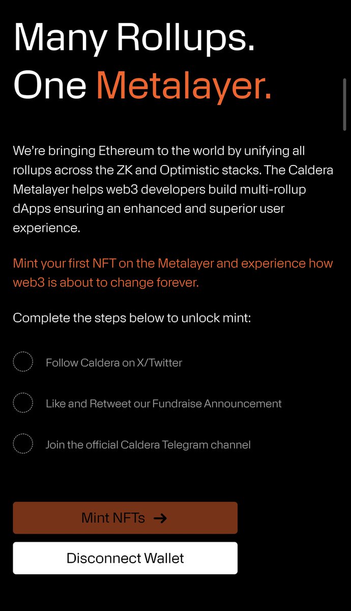 mztacat's tweet image. 📜 Caldera:  Metalayer NFT
They recently resided $15M in a Series A funding round

    ⌚️ 60 seconds
    💰 Free

There's never a day rest here!. I'll do this for the culture. I feel the requirement for Caldera won't really be all these..

BUT STILL, SHOW UP!

    📍Visit:…