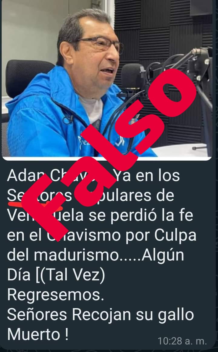 #25Julio | Desmiento categóricamente el contenido de este fake news que ha estado circulando en algunas redes sociales; expresión del desespero de quienes tratan de confundir al Pueblo chavista, que los derrotará una vez más el domingo 28-J reeligiendo al Cro. Pdte <a href="/NicolasMaduro/">Nicolás Maduro</a>