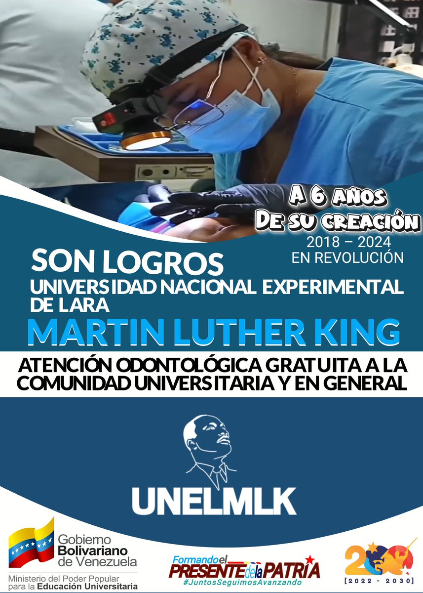 #SonLogros A #6años de creación de la Universidad Nacional Experimental de Lara Martin Luther King en revolución brinda atención ODONTOLÓGICA GRATUITA a la comunidad universitaria y en general.

 #UniversitariosConElGalloPinto

<a href="/NicolasMaduro/">Nicolás Maduro</a>
<a href="/sandraoblitasr/">Sandra Oblitas Ruzza</a> <a href="/MPPEU_Ve/">MPPEU_Ve</a>