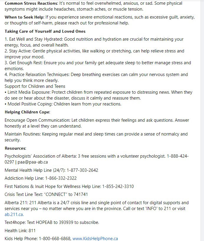 Our hearts are with everyone impacted by the devastating wildfires in Jasper. 

Thank you to all the firefighters and emergency personnel working day and night to save what they can. 

Mayor Richard Ireland shared a list of resources for those impacted to get the help they need.
