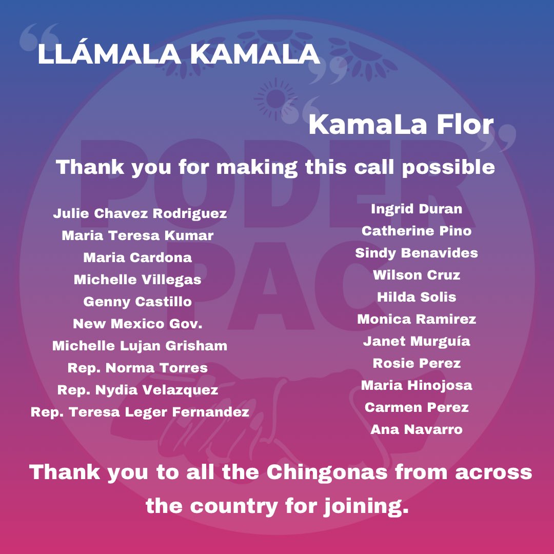 PODERPAC's tweet image. What a powerful call last night! Thank you all for attending. Over 3,600 Latinas participated, and together we raised $115k for Kamala! 👏 This is only the beginning. Join us this Sunday at 8:30 PM EST / 7:30 PM CT / 5:30 PM PT. #Latinas4Harris