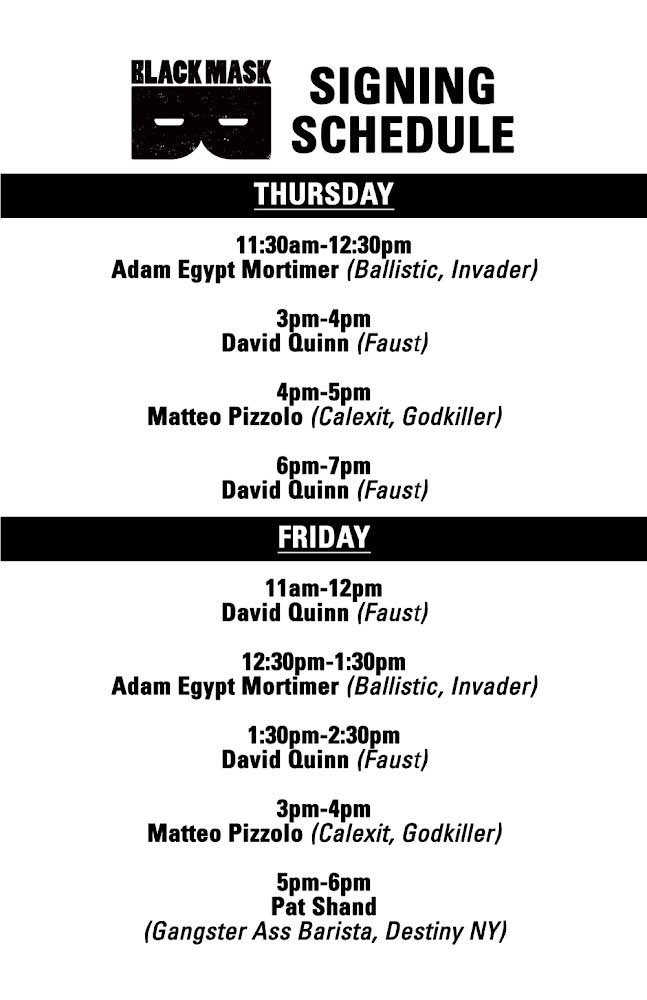 Exclusives! Signings! We’re back at #SDCC2024 with your first look at <a href="/adamegypt/">Adam Egypt Mortimer</a> &amp; <a href="/Jock4twenty/">jock</a>’s INVADER, limited ashcan editions of CALEXIT &amp; HOW TO STEAL AN ELECTION and signing appearances by David Quinn (Faust), <a href="/pizzolo/">pizzolo</a>, <a href="/PatShand/">PAT SHAND</a>, and more! Booth 5536 (start of 2200 aisle)