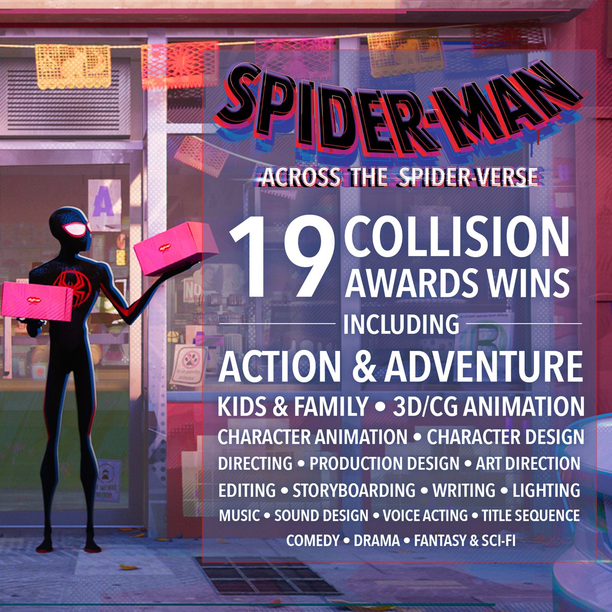 It's the icing on the cake. 🎂 Spider-Man: Across the #SpiderVerse has won 19 total Collision Awards. Thank you for the honor!