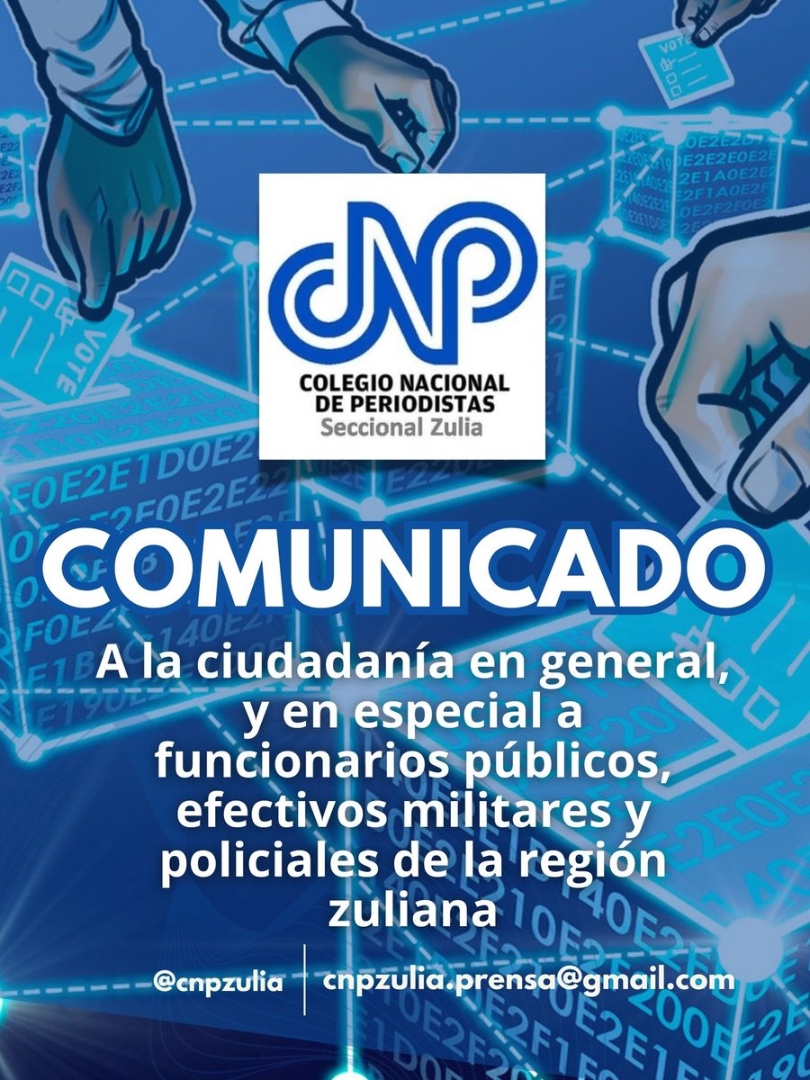 COMUNICADO | A la ciudadanía en general, y en especial a funcionarios públicos, efectivos militares y policiales de la región zuliana.
<a href="/cnpven/">cnpven</a> <a href="/CNPCaracas/">CNP Caracas</a> <a href="/sntpvenezuela/">SNTP</a>
<a href="/leoperez74/">Leonardo Pérez A</a> <a href="/LDanieri/">Lenin Danieri D</a>
@jberrueta01 <a href="/joannabarboza/">𝑱𝒐𝒂𝒏𝒏𝒂 𝑩𝒂𝒓𝒃𝒐𝒛𝒂</a> <a href="/AloLetty/">𝙻𝚎𝚝𝚝𝚢 𝚍𝚎𝚕 𝚅𝚊𝚕𝚕𝚎 𝚅𝚊𝚜𝚚𝚞𝚎𝚣 𝙱.</a>
<a href="/andreinasocorro/">andreina socorro</a> 
cnpzulia.wordpress.com/2024/07/25/com…