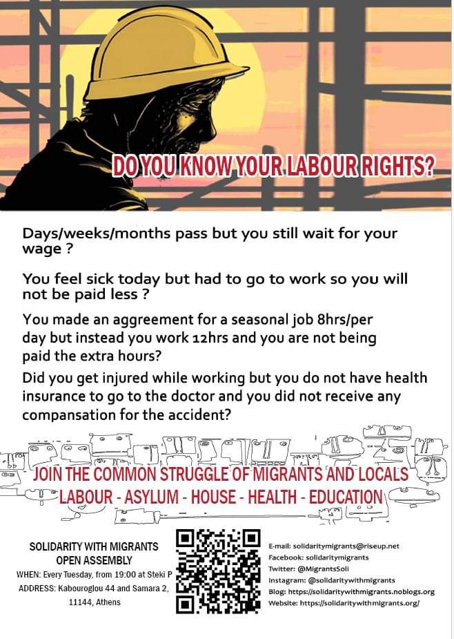 parameteoros's tweet photo. Learn your labour rights
English, French, Arabic, Urdu

For any question, send a message to this page https://t.co/F2FDNVH5s7 to arrange a meeting for free labour lawyers' advice. #antireport @MigrantsSoli https://t.co/sM918jjnk9