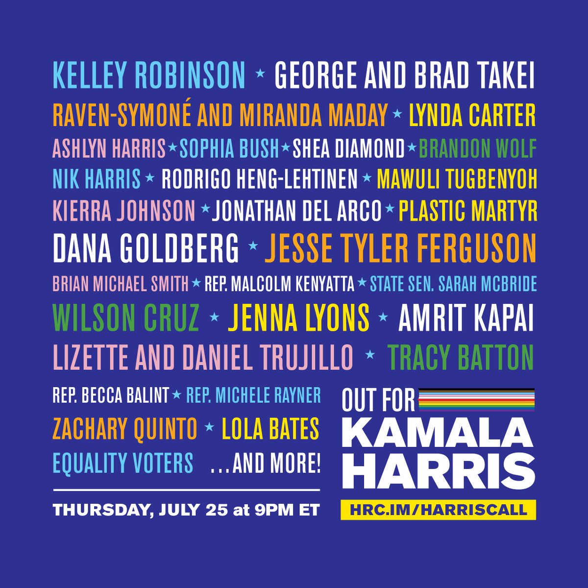 HRC's tweet photo. Drop this in your group chat! 📱

JOIN THE LGBTQ+ UNITY CALL: THURSDAY, JULY 25 at 9 PM ET

Rally your LGBTQ+ family and allies in your life tonight! Let’s unite and show up for VP @KamalaHarris and our future. RSVP at https://t.co/eibg9UQ7nI https://t.co/OKOmjXR3CM