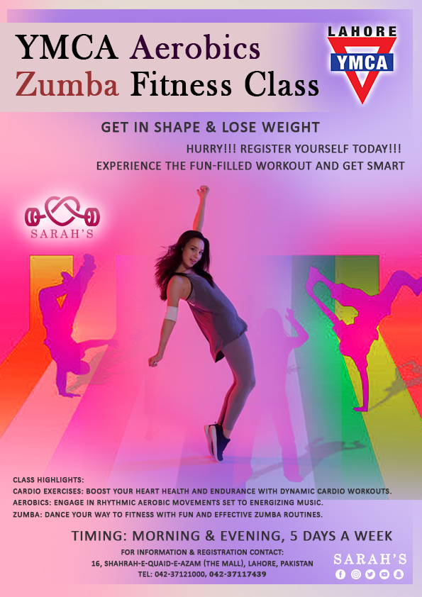 Get Fit with YMCA Aerobics and Zumba Fitness Classes at Sarah’s Gym! Join our fun-filled and energizing Aerobics and Zumba fitness classes at Sarah’s Gym Ymca Tel: 042-37121000, 042-37117439
 #ymcalahore 
#Fitness #Zumba #Aerobics #SarahsGym #YMCA #LahoreFitness #WorkoutFun