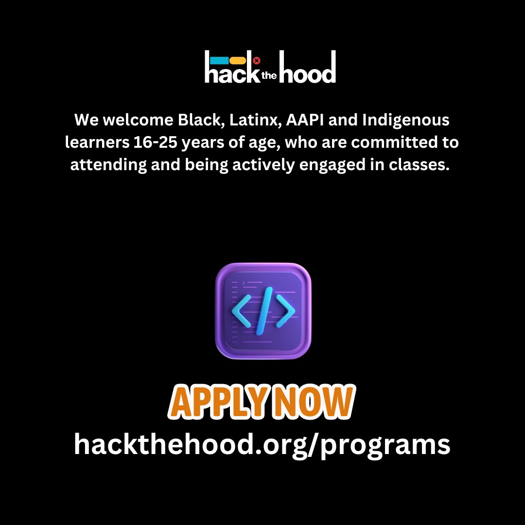 hackthehood's tweet image. Our Fall 2024 Hack the Hood: Build &amp;amp; Hustle Programs are now officially open! If you're eager to dive deeper into Python fundamentals or explore the field of data science, apply here: hackthehood.org/programs  

Deadline to apply: September 1st  #hackthehood #highschoolstudents