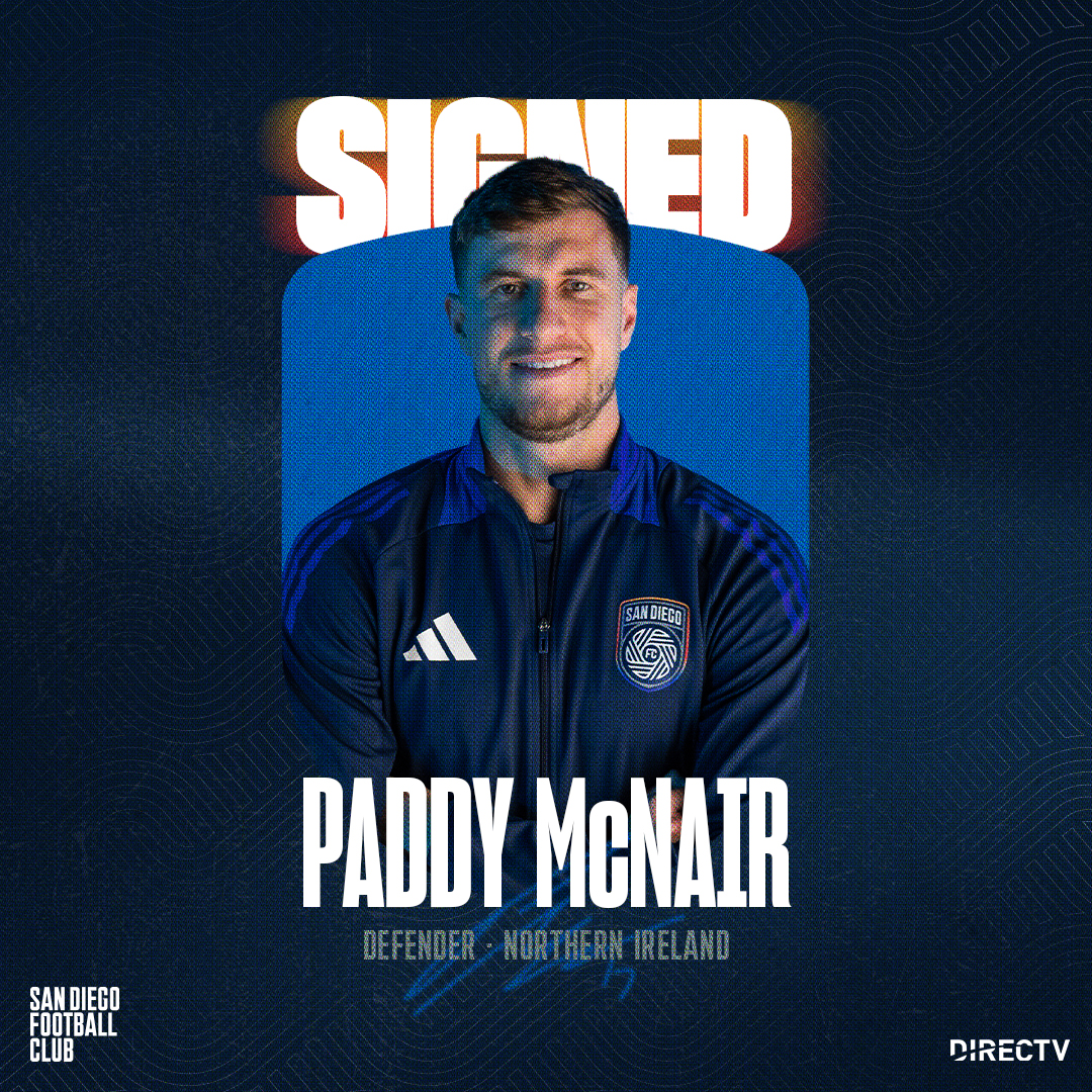 sandiegofc's tweet photo. 𝗪𝗲𝗹𝗰𝗼𝗺𝗲 𝘁𝗼 𝘁𝗵𝗲 𝟲𝟭𝟵, 𝗣𝗮𝗱𝗱𝘆.

San Diego FC signs defender Patrick “Paddy” McNair to a three-year contract.

The center-back will join @WBA on loan before coming to his new home.