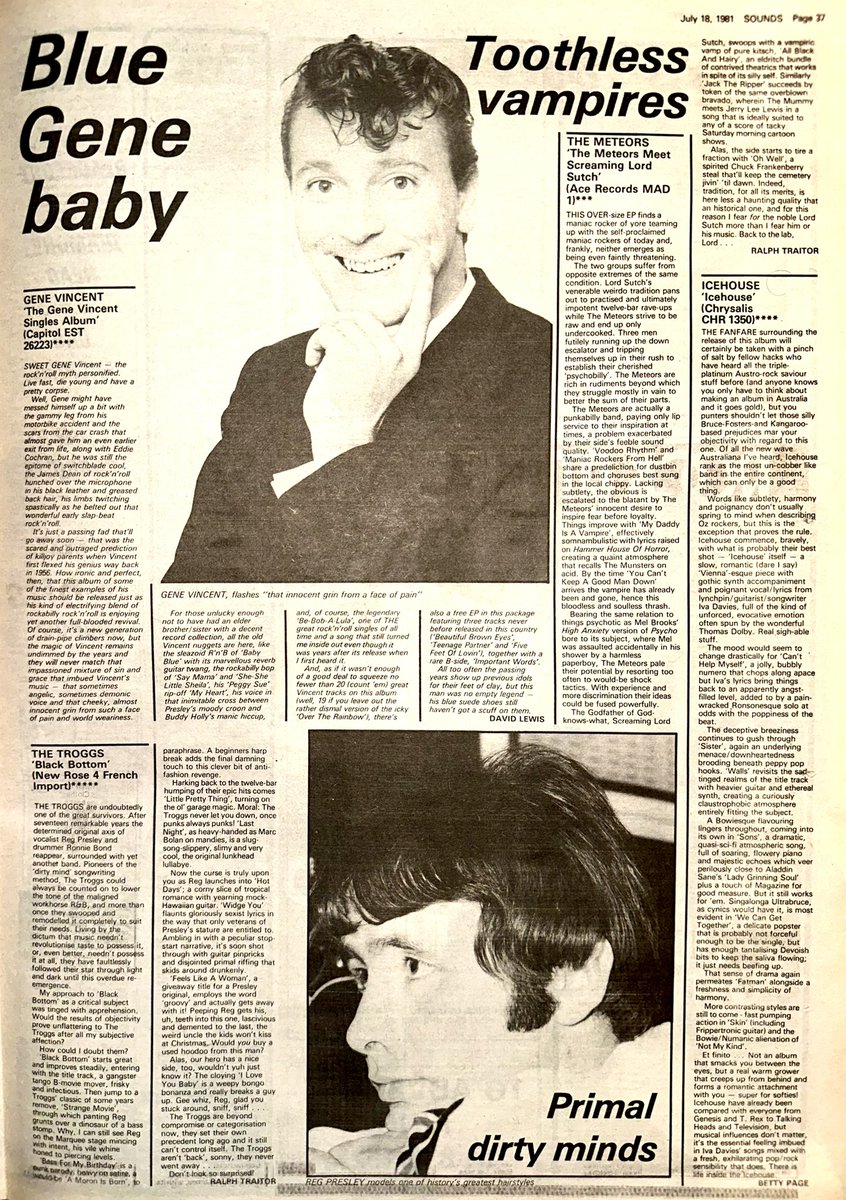 ZoundsAbound's tweet photo. Sandy Robertson reviews ‘Strange Kicks’ by #AlternativeTV &amp; John Gill reviews Sitting Targets by #PeterHammill @Sofa_sound 

Ralph Traitor gives 5⭐️ to ‘Black Bottom’ by #TheTroggs &amp; Betty Page loves the new self titled @Icehouseband LP 

Sounds Jul 18th 1981 https://t.co/SZX5On68aF