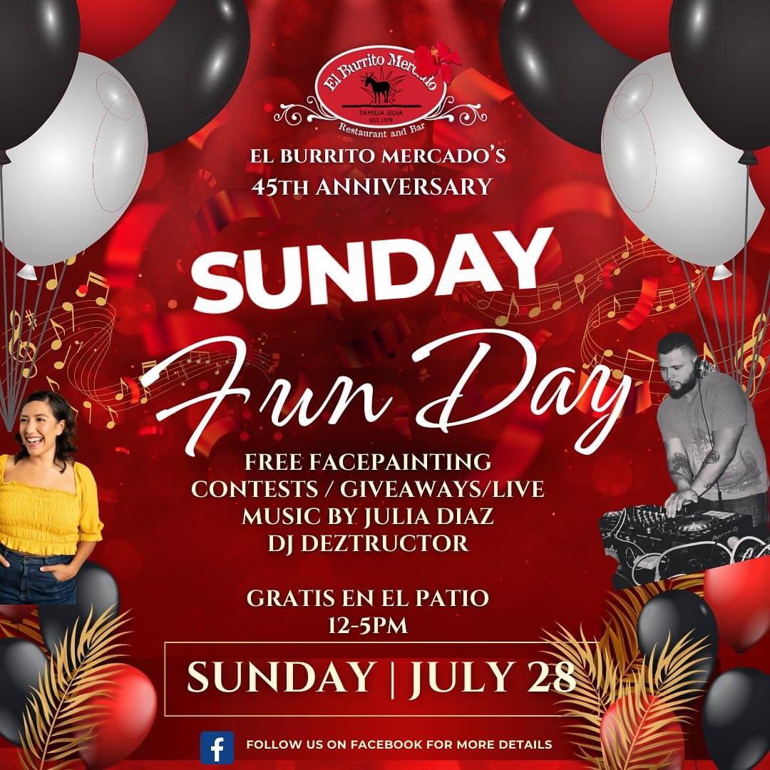 THIS WEEKEND! 45th Anniversary ⭐️
Estamos emocionados por celebrar nuestro 45 aniversario con ustedes 26-28 de julio!

July 26 DJ RED OUT PARTY 
July 27 5-9:30pm Los Alegres Bailadores y Banda Codigona de Mazatlan Sinaloa 

July 28 12-5pm special ceremony live music, DJ free