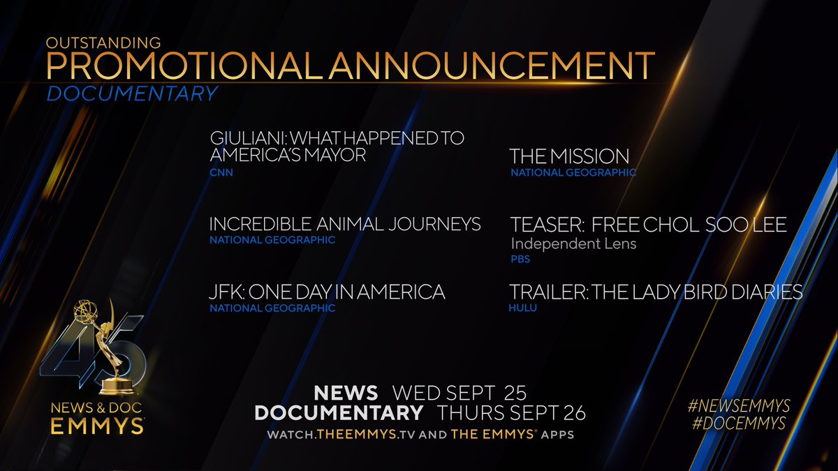 The #NewsEmmys and #DocEmmys Nominees for Technical Excellence and Promotional Announcement are: