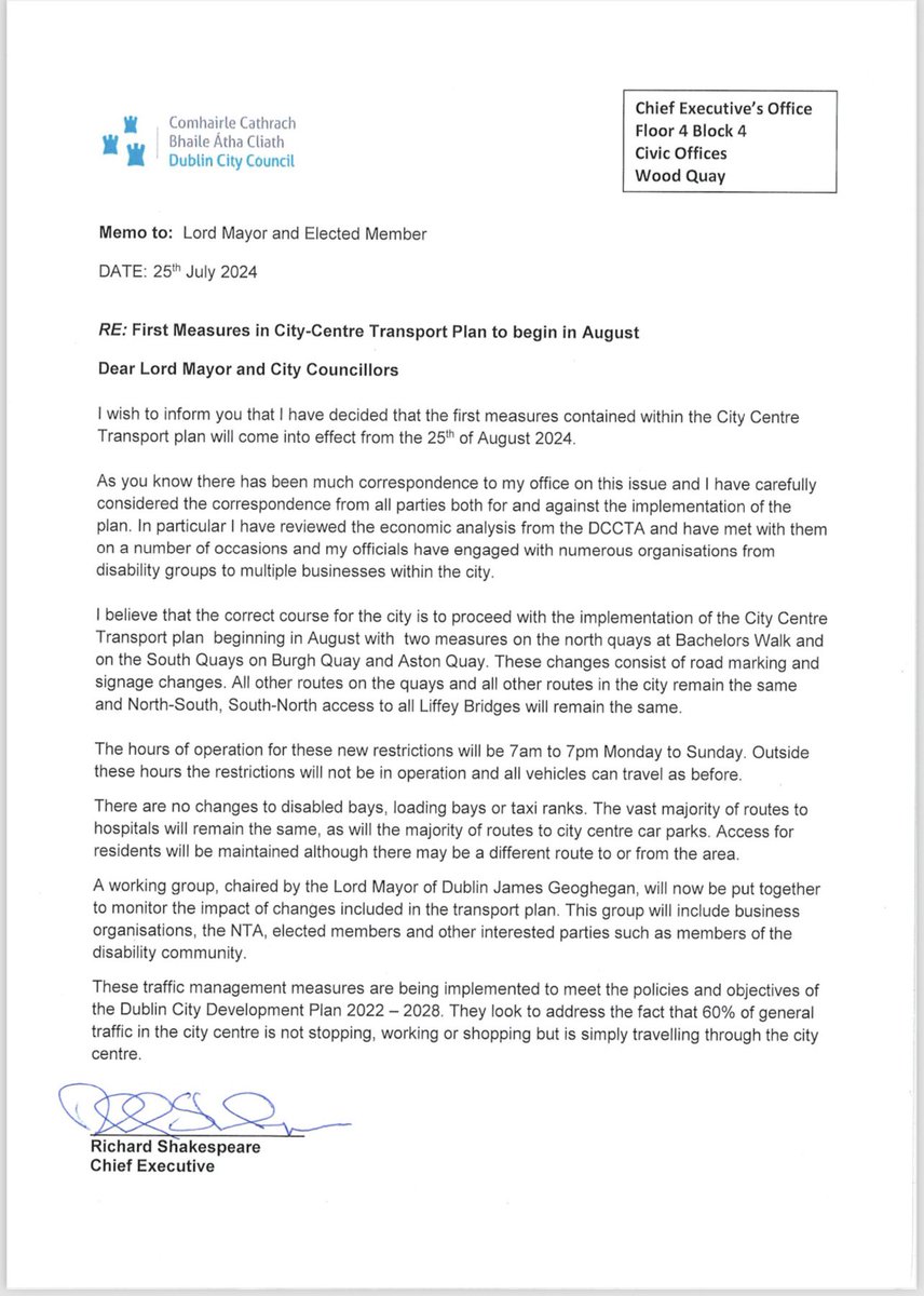 The Dublin Transport Plan is going ahead! 🎉 It’s great the car park lobby has been shot down. But read carefully. It’s bizarre we allow the final decision in such crucial matters rest with one unelected individual: “Dear Councillors, I wish to inform you that I have decided…”