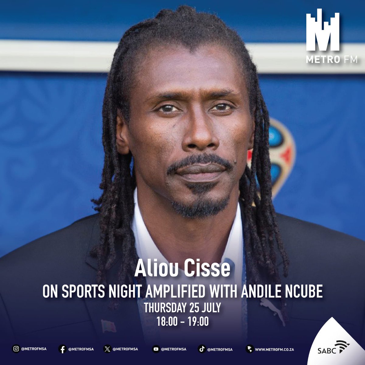 MTSports10's tweet photo. We have brought the African Legends/Coaches to the South African Airwaves!📻
Coach Florent Ibenge and Coach Aliou Cisse are live with @AndileNcube ⚽️

Listen in on @METROFMSA @SNAWA_MetroFM NOW! 

#PitsoWeek #Pitsoat60 #ChangingTheGame https://t.co/4znPUDipVy