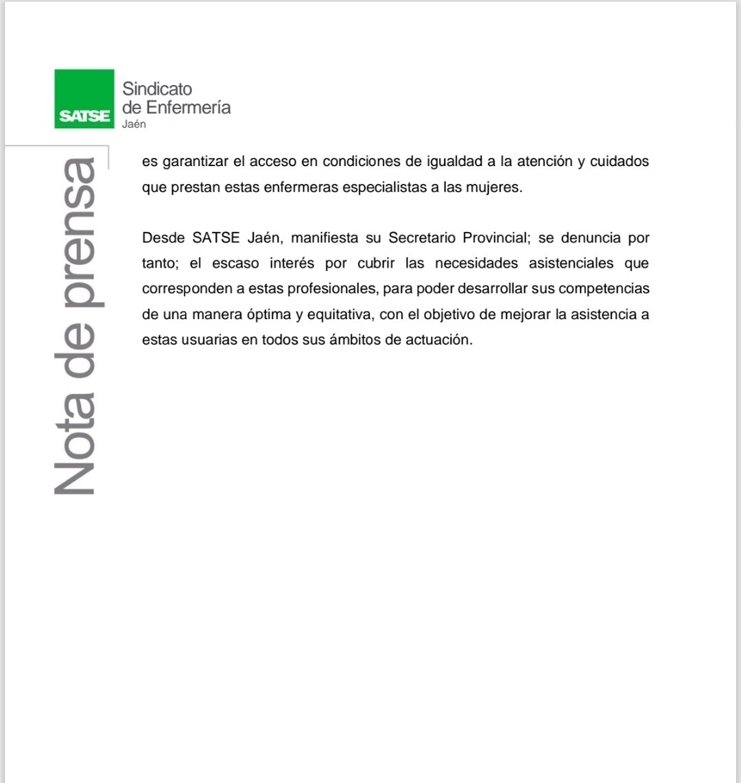 JAENSATSE's tweet photo. SATSE Jaén denuncia el insuficiente número de plazas EIR de Matronas para la convocatoria 2024-2025. https://t.co/XD26PGDRZw