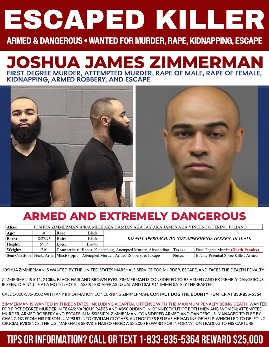 nikthehat's tweet image. 💢 Day 42: Authorities Continue Multi-State Manhunt for Escaped Killer Joshua Zimmerman

📍 #DeSotoCounty, #Southaven | #Mississippi

📍 #Memphis | #Tennessee

 📍 #MarionCounty, #OrangeCounty, #HernandoCounty | #Florida 

 📍 #Waterbury | #Connecticut 

⇥ There are no new…