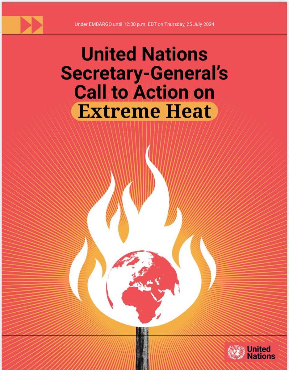 “Today, our focus is on the impact of extreme heat. But let’s not forget that there
are many other devastating symptoms of the climate crisis: Ever-more fierce
hurricanes. Floods. Droughts. Wildfires. Rising sea levels. The list goes on” - <a href="/antonioguterres/">António Guterres</a> 

#ClimateAction