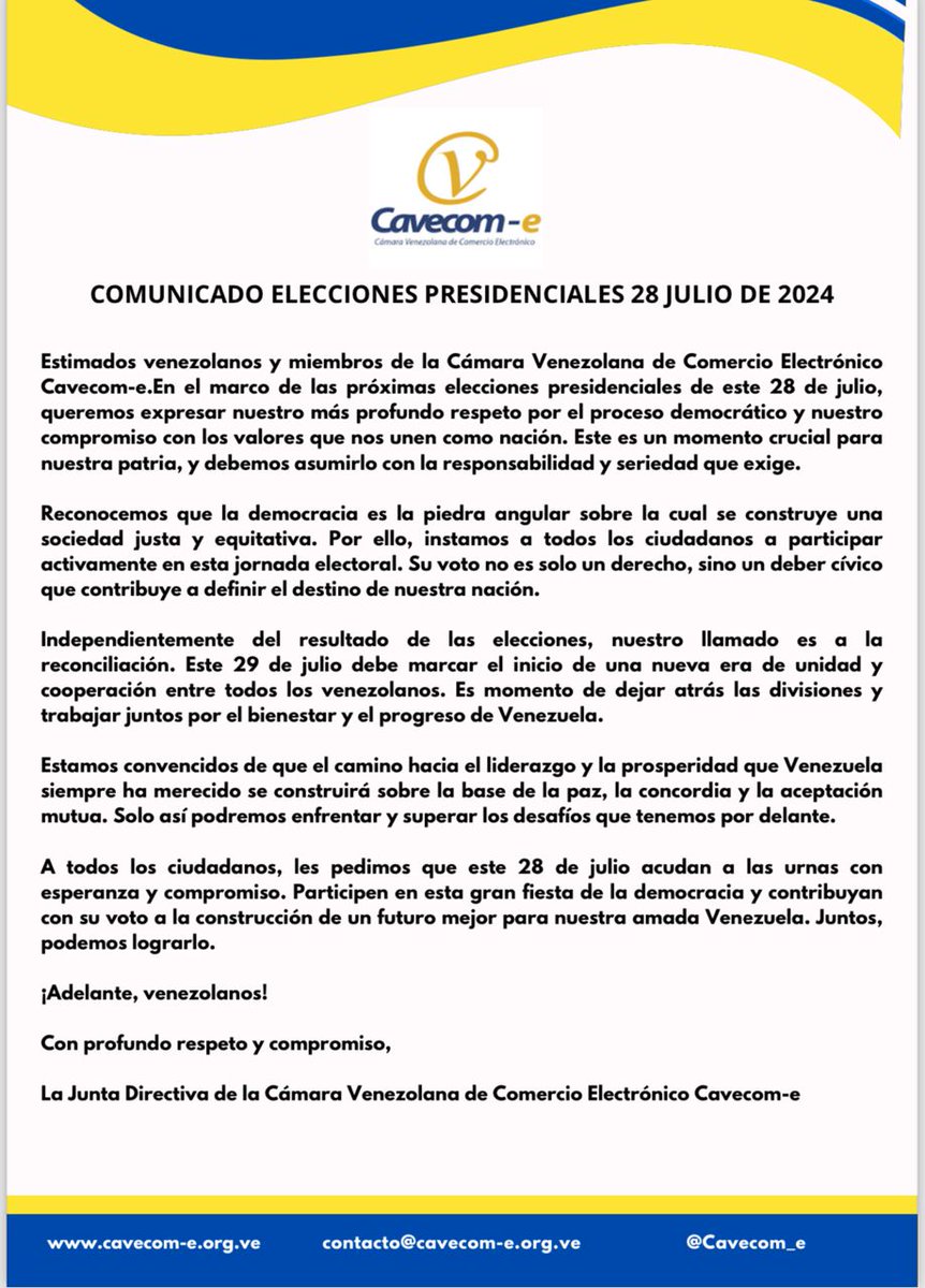 COMUNICADO ELECCIONES PRESIDENCIALES #28DeJulio de 2024
