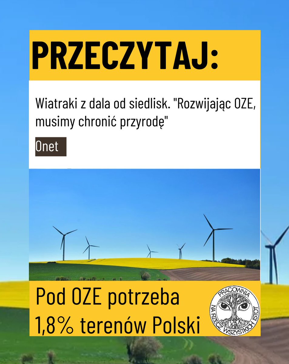 PracowniaBystra's tweet photo. ⚡️"Mamy wystarczającą ilość terenów pod zrównoważony rozwój #OZE" – o naszym stanowisku dot. energetyki odnawialnej pisze @onetpl ➡️https://t.co/2K87c7AO7N

🟢 #ChcemyOchronyKlimatuiPrzyrody☀️💨 https://t.co/MmHmmYJFWt