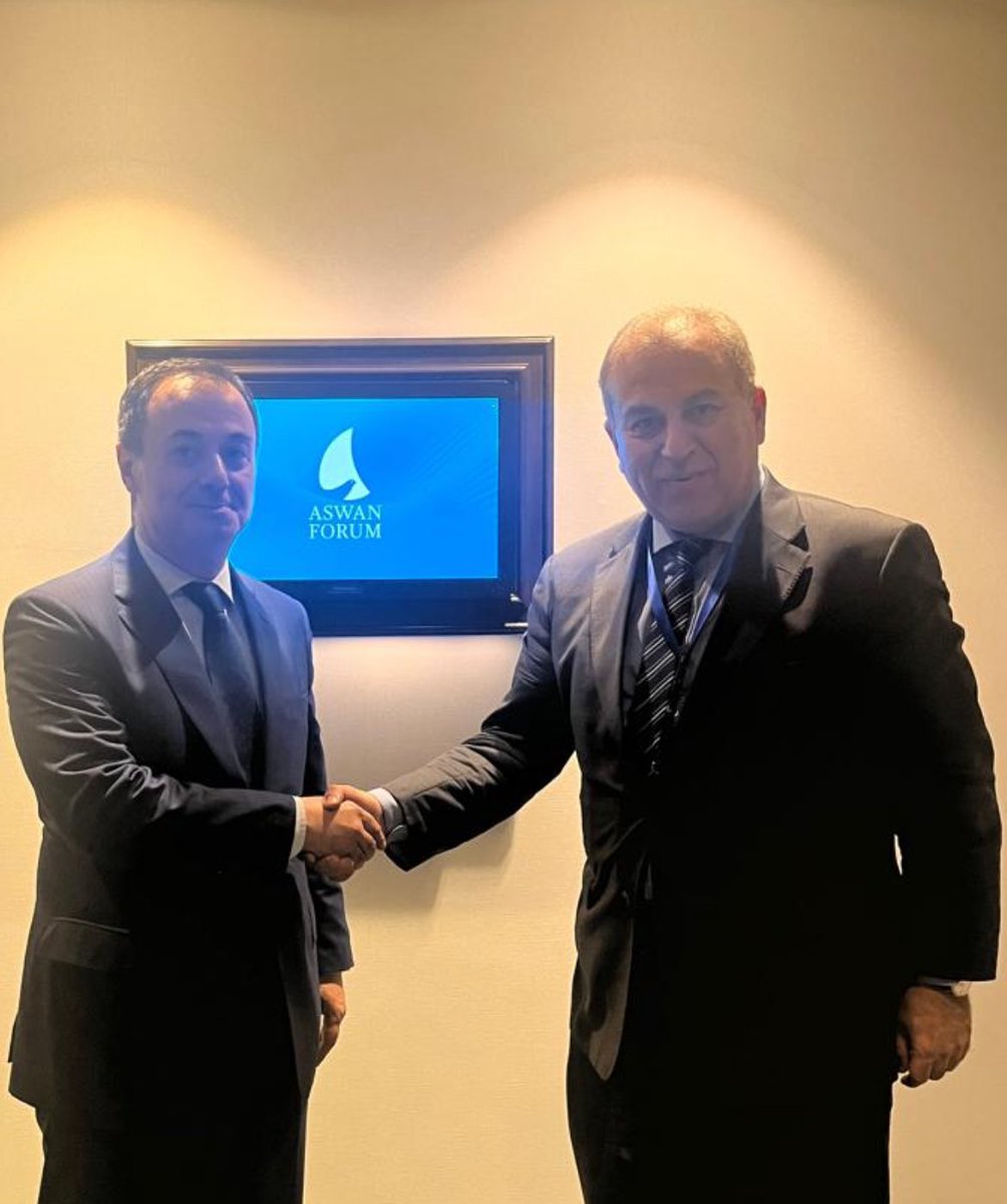 Fruitful meeting with <a href="/eiskandarov/">Elshad Iskandarov</a> <a href="/COP29_AZ/">COP29 Azerbaijan</a> in #Cairo at #AswanForum 4️⃣. Shared implementation highlights of #COP27 Presidency initiative #Climate Responses for Sustaining #Peace (#CRSP) &amp; discussed means of  further advancing the climate &amp; peace nexus at #COP29 Peace Day.