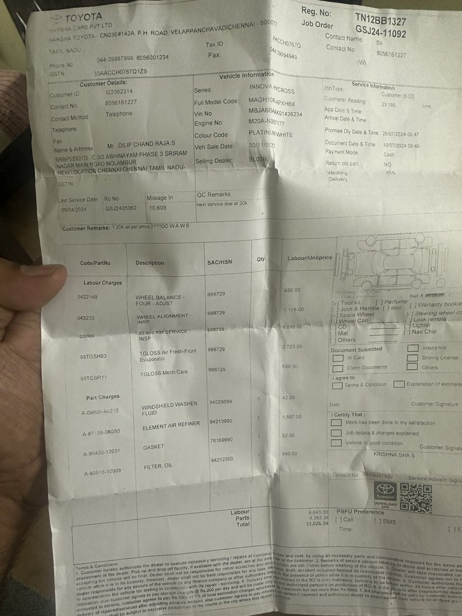 dilipdino's tweet photo. @Toyota_India Horrible service at Harsha Toyota velapanchavadi. Left my car innova hycross in working condition for oil service only to hear that car is not in driving condition after 5 days. Also they are not delivering the car. Horrible response @Toyota_India https://t.co/Khn9TjTxNK