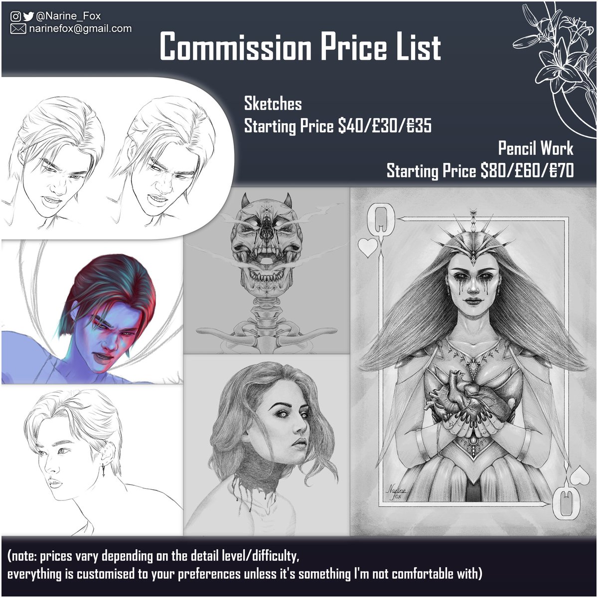 It's been a long time since I've had my commissions open, and I'm happy to announce that I'm fully open to work with your ideas again! Wallpapers, posters, portraits, characters, tattoo designs and more, let's be creative together ❤️