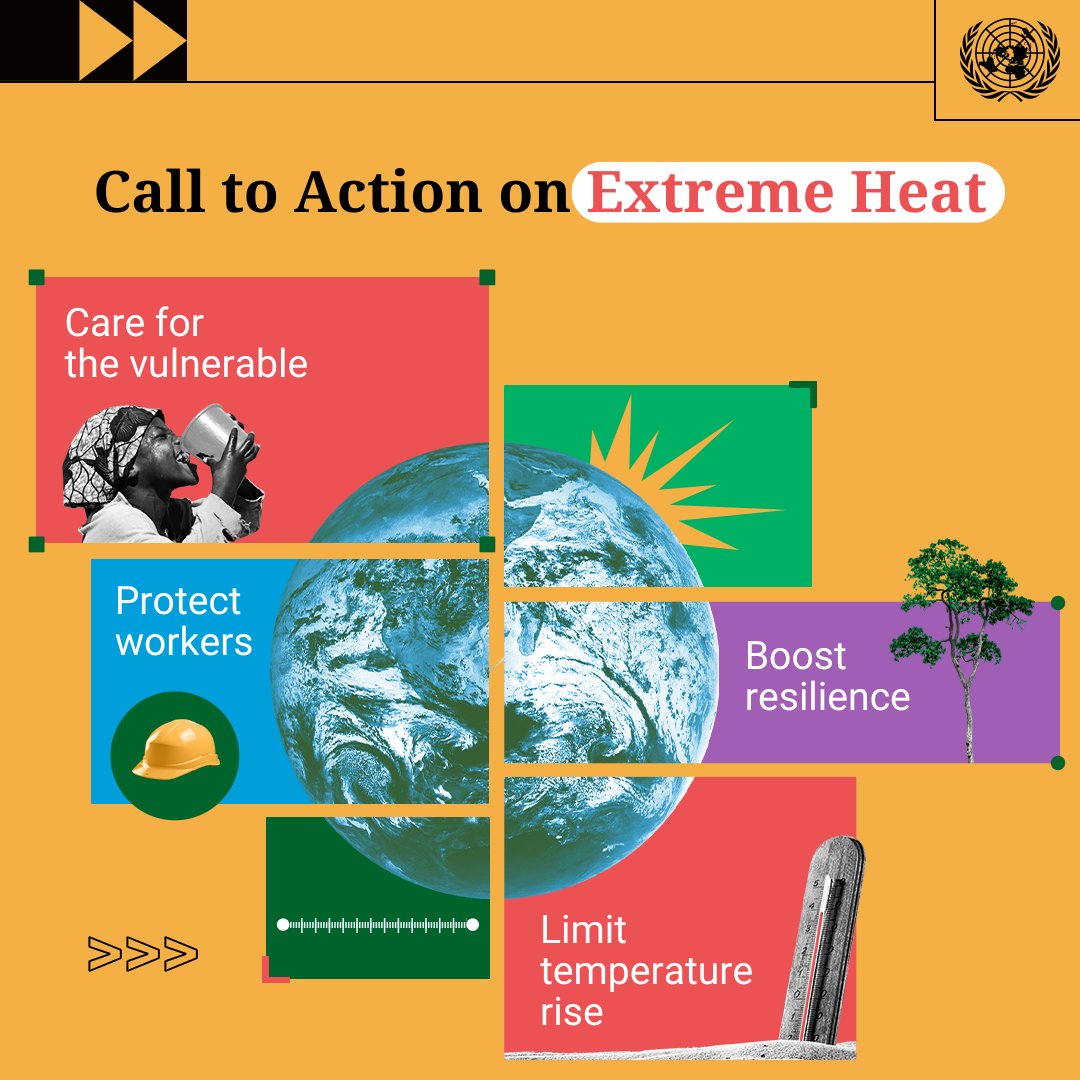 Global Heat Health Information Network (@heathealth_info) on Twitter photo The <a href="/UN/">United Nations</a> Secretary-General's Call to Action on #ExtremeHeat is a pivotal moment in our mission.
Together with 10 UN agencies, including <a href="/WMO/">World Meteorological Organization</a> and <a href="/WHO/">World Health Organization (WHO)</a>, we're calling for action on the multi-sectoral impacts of #extremeheat using science-based solutions.
un.org/en/climatechan⦠The <a href="/UN/">United Nations</a> Secretary-General's Call to Action on #ExtremeHeat is a pivotal moment in our mission.
Together with 10 UN agencies, including <a href="/WMO/">World Meteorological Organization</a> and <a href="/WHO/">World Health Organization (WHO)</a>, we're calling for action on the multi-sectoral impacts of #extremeheat using science-based solutions.
un.org/en/climatechanā¦