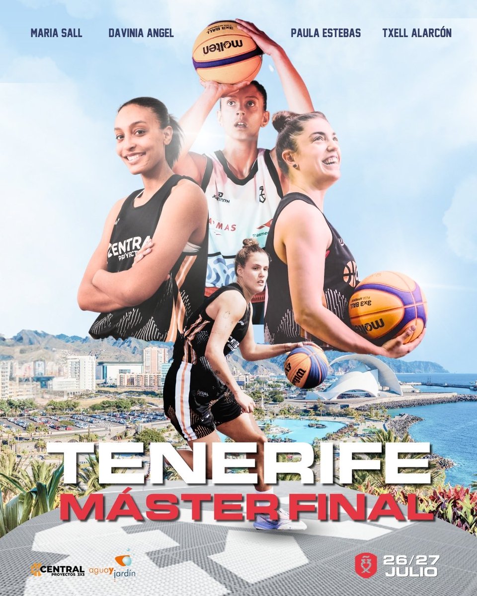 aguayjardin3x3's tweet photo. 🔚ÚLTIMA SEDE del @3x3series en Tenerife
Las jugadoras #PaulaEstebas #MariaSall, @txellalarcon12 y @DaviniaAngel forman el roster que disputará el MÁSTER FINAL 3x3 SERIES.
⚔️ Será un máster de gran nivel donde no habrá ningún enfrentamiento fácil.
Mucha suerte chicas!! 🤜💥🤛 https://t.co/KhlsnFhuox